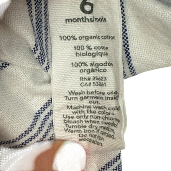 Organic by Carters Cotton Bodysuit Romper 6 Months White Blue Stripes - Picture 3 of 6
